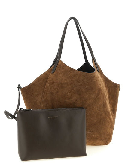 Brunello Cucinelli Reversible Lizard Effect Leather Duo Shopping Bag Brown