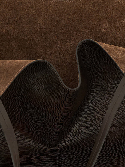 Brunello Cucinelli Reversible Lizard Effect Leather Duo Shopping Bag Brown