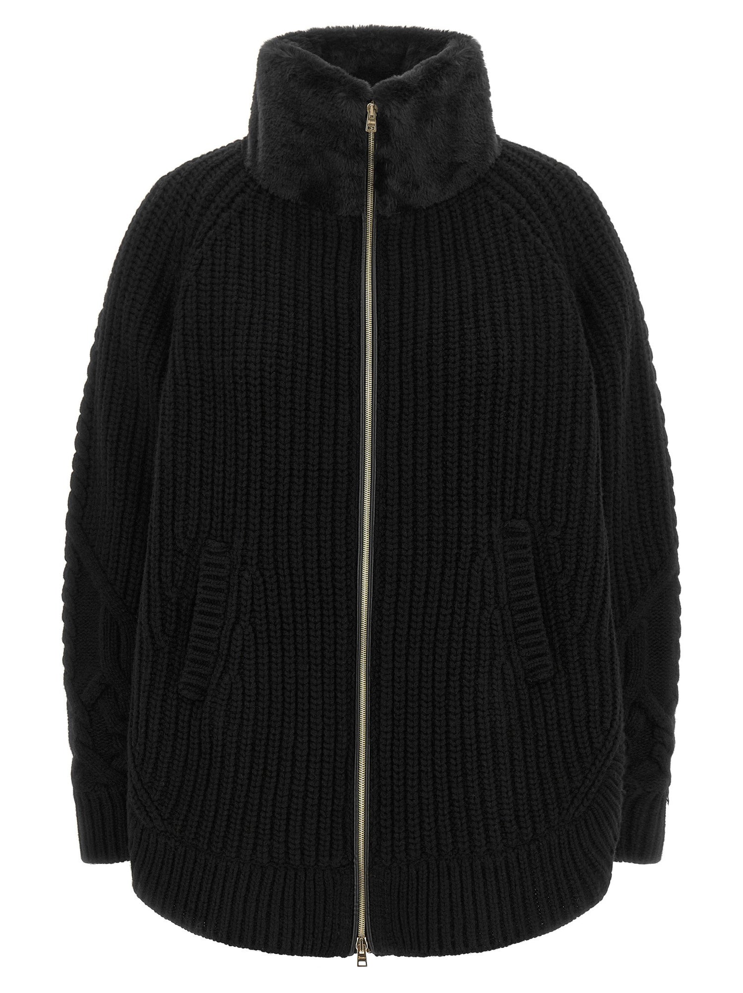 Herno Cardigan With Fur Insert Black