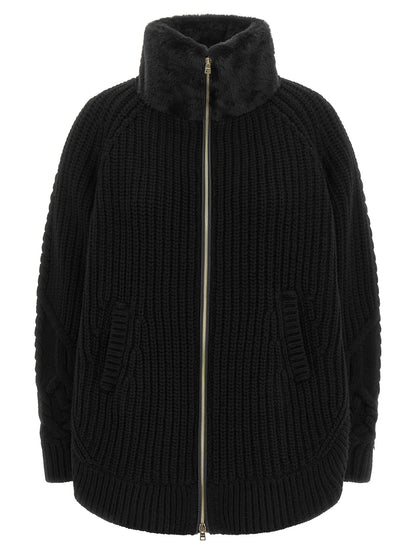 Herno Cardigan With Fur Insert Black