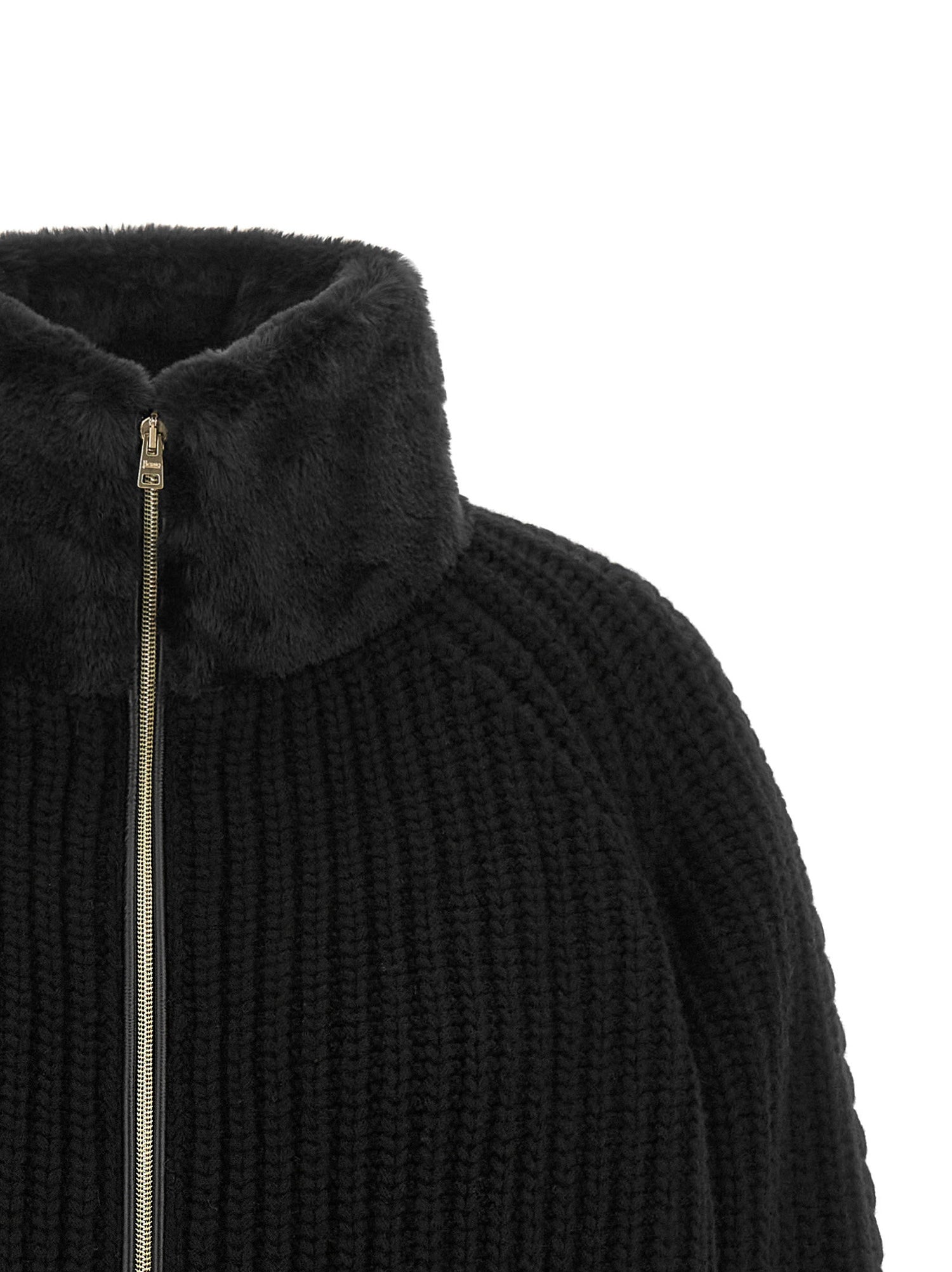 Herno Cardigan With Fur Insert Black