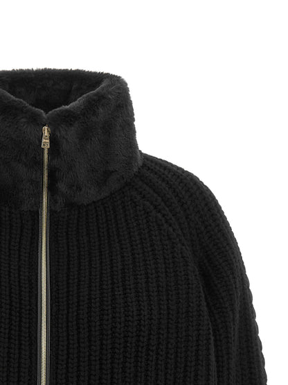 Herno Cardigan With Fur Insert Black
