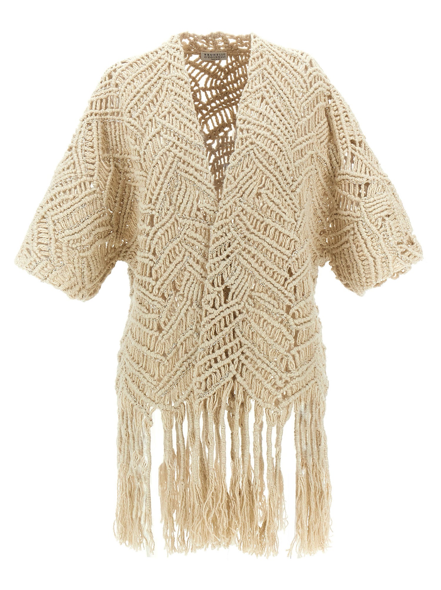 Brunello Cucinelli Opera Dazzling Macramé Cardigan Beige