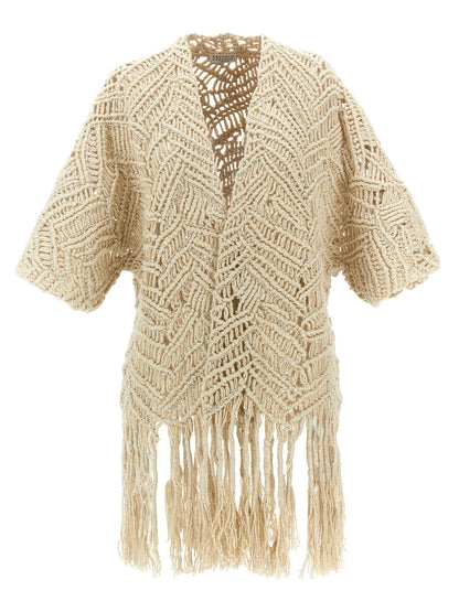 Brunello Cucinelli Opera Dazzling Macramé Cardigan Beige