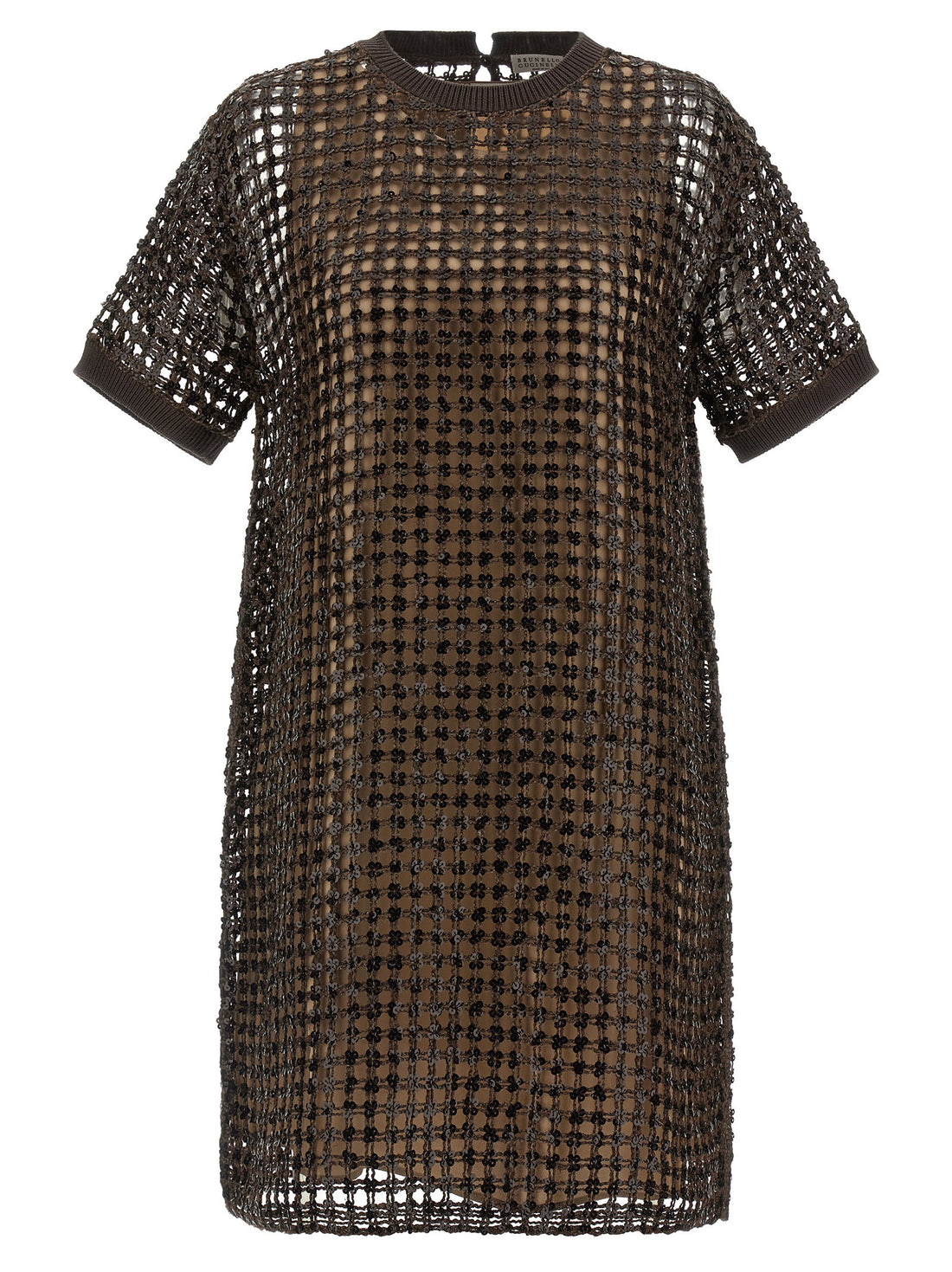 Brunello Cucinelli Sequin Mesh Dress Brown
