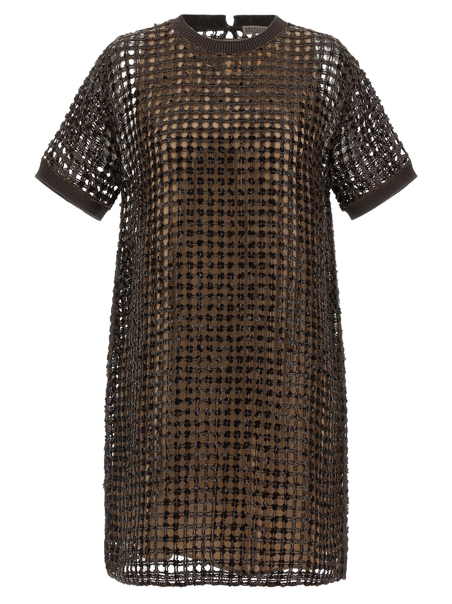 Brunello Cucinelli Sequin Mesh Dress Brown
