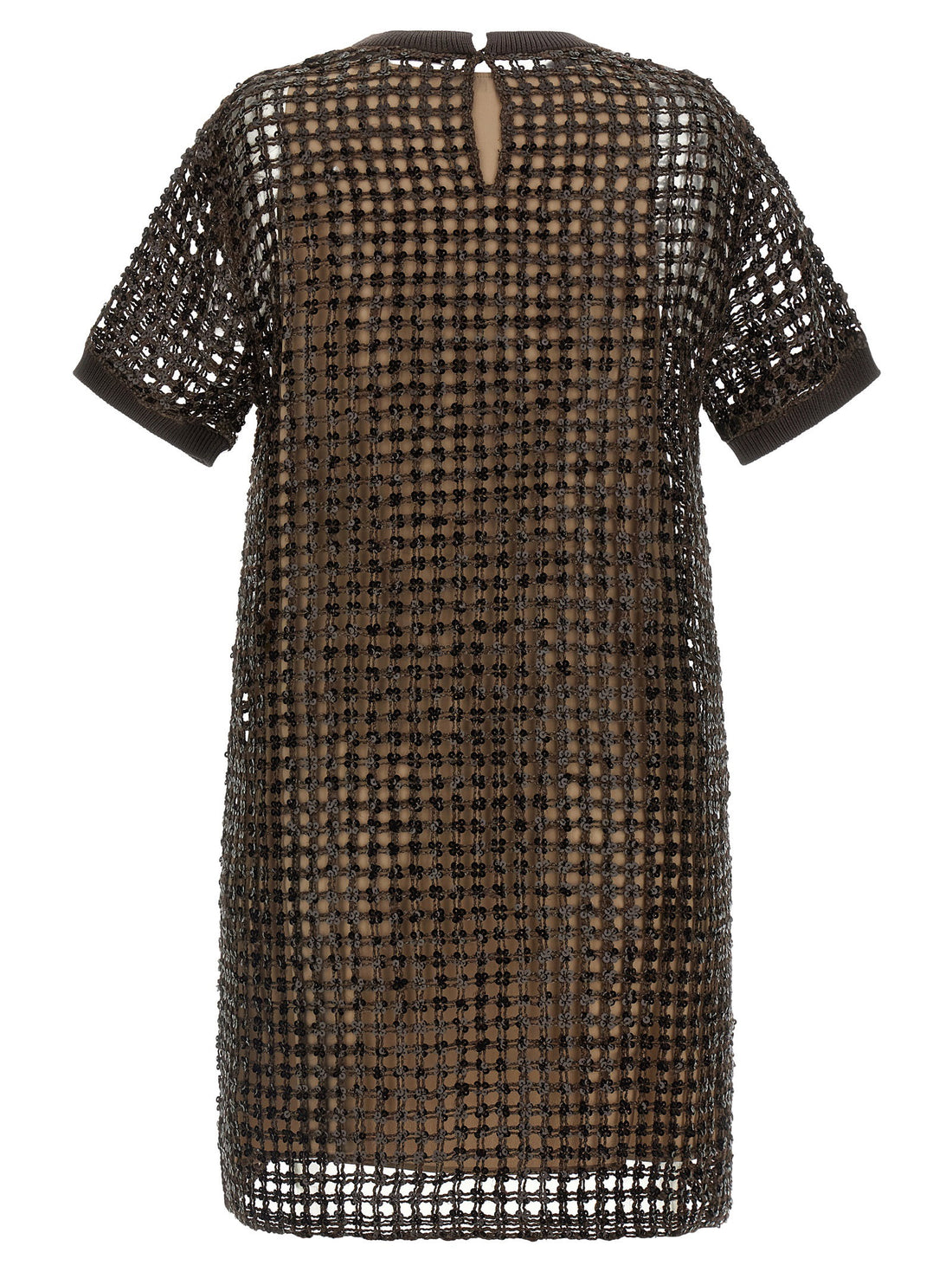 Brunello Cucinelli Sequin Mesh Dress Brown