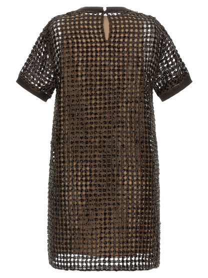 Brunello Cucinelli Sequin Mesh Dress Brown