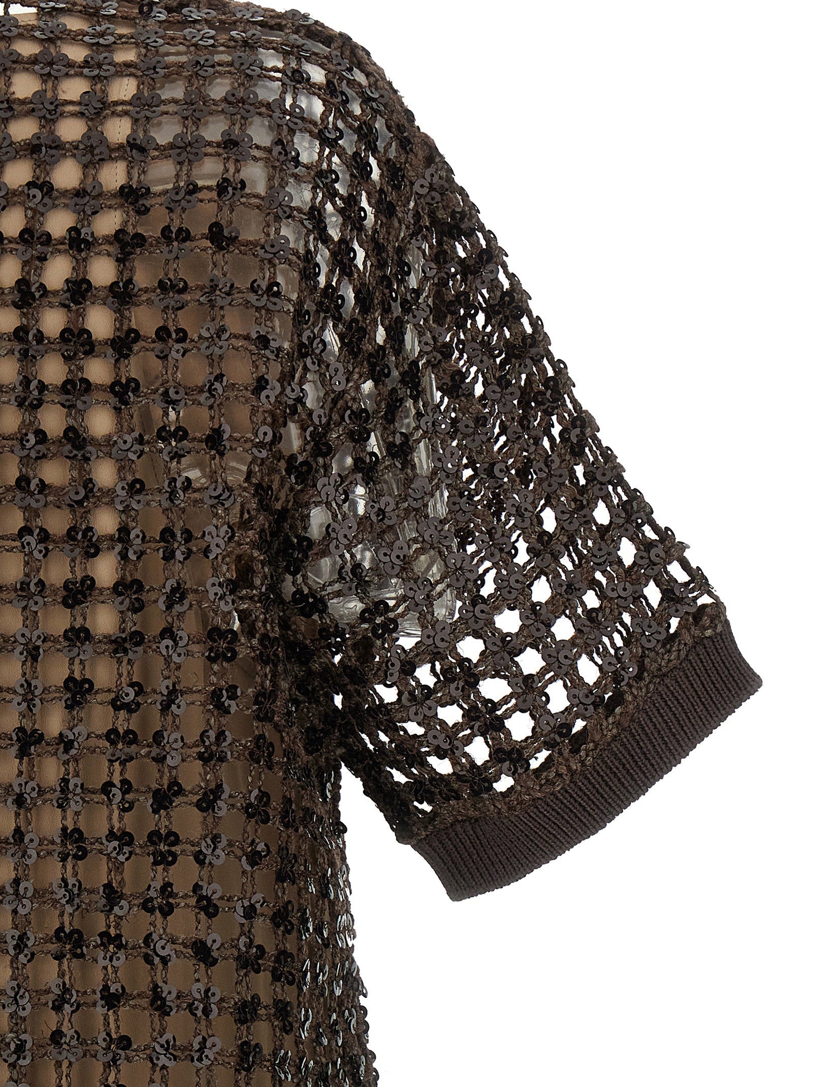 Brunello Cucinelli Sequin Mesh Dress Brown