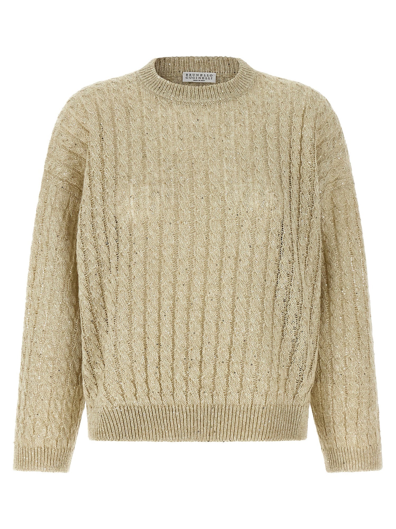 Brunello Cucinelli Dazzling Cable Sweater Beige