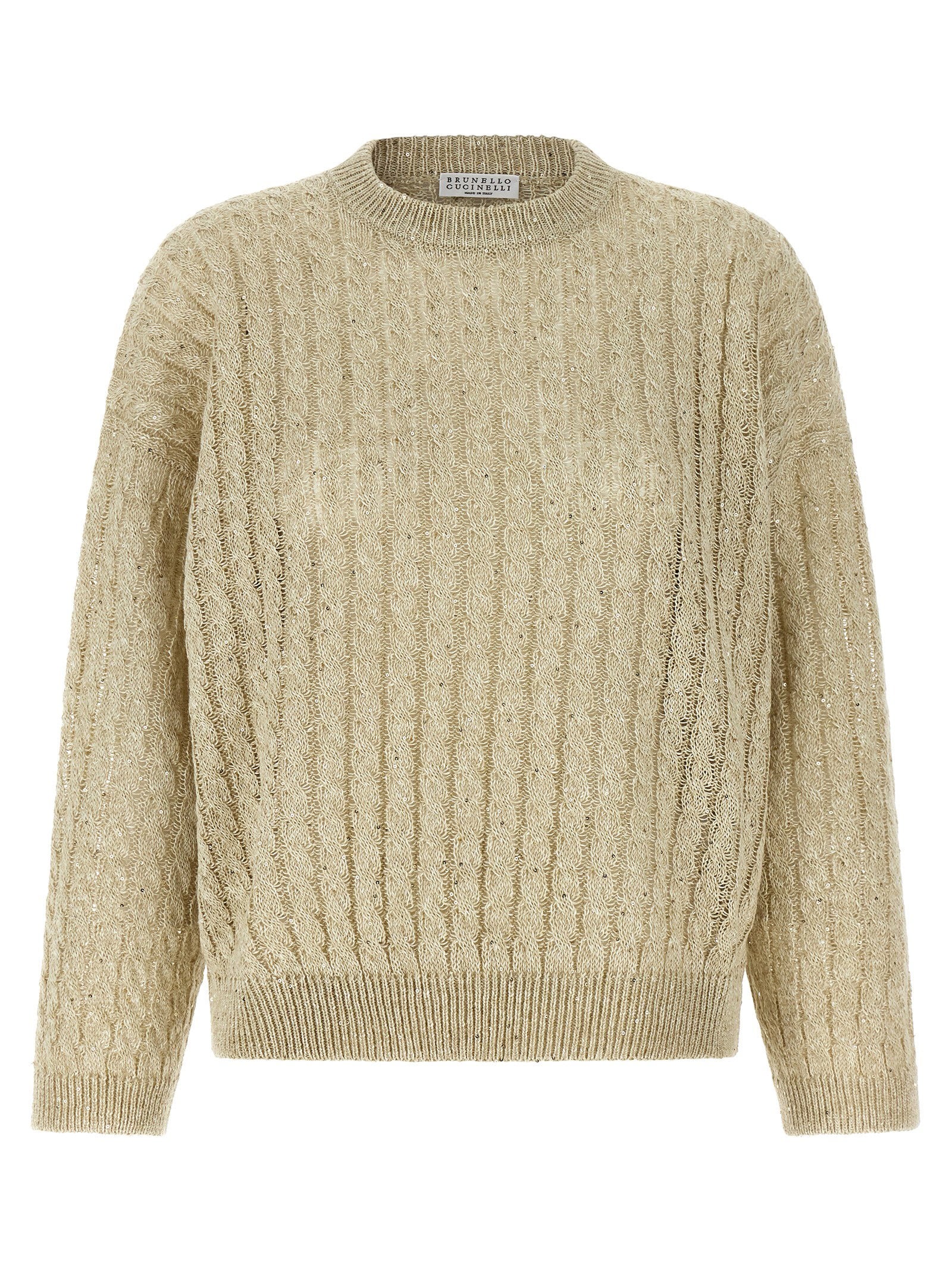 Brunello Cucinelli Dazzling Cable Sweater Beige