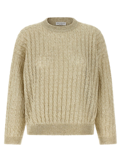 Brunello Cucinelli Dazzling Cable Sweater Beige