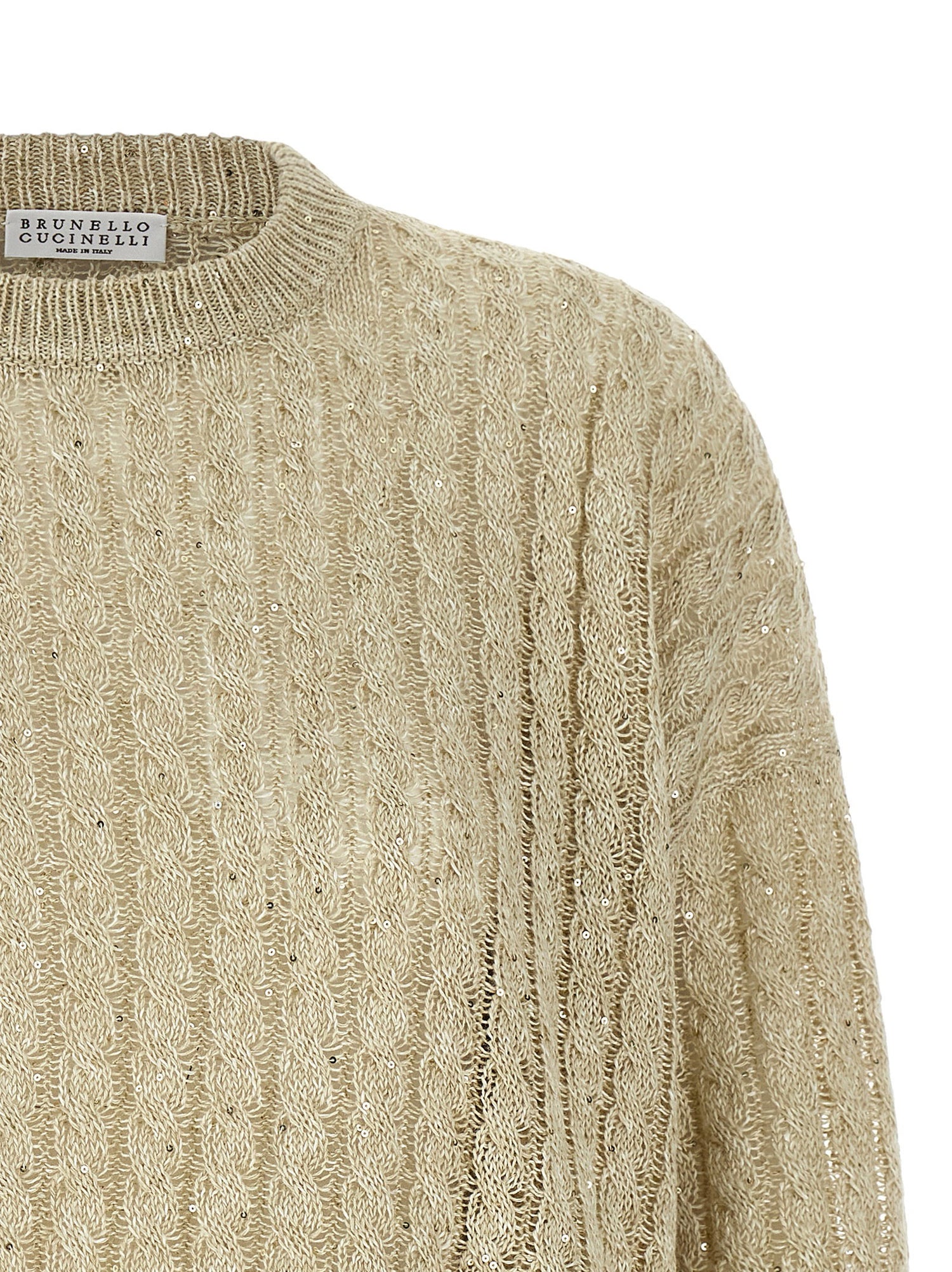 Brunello Cucinelli Dazzling Cable Sweater Beige