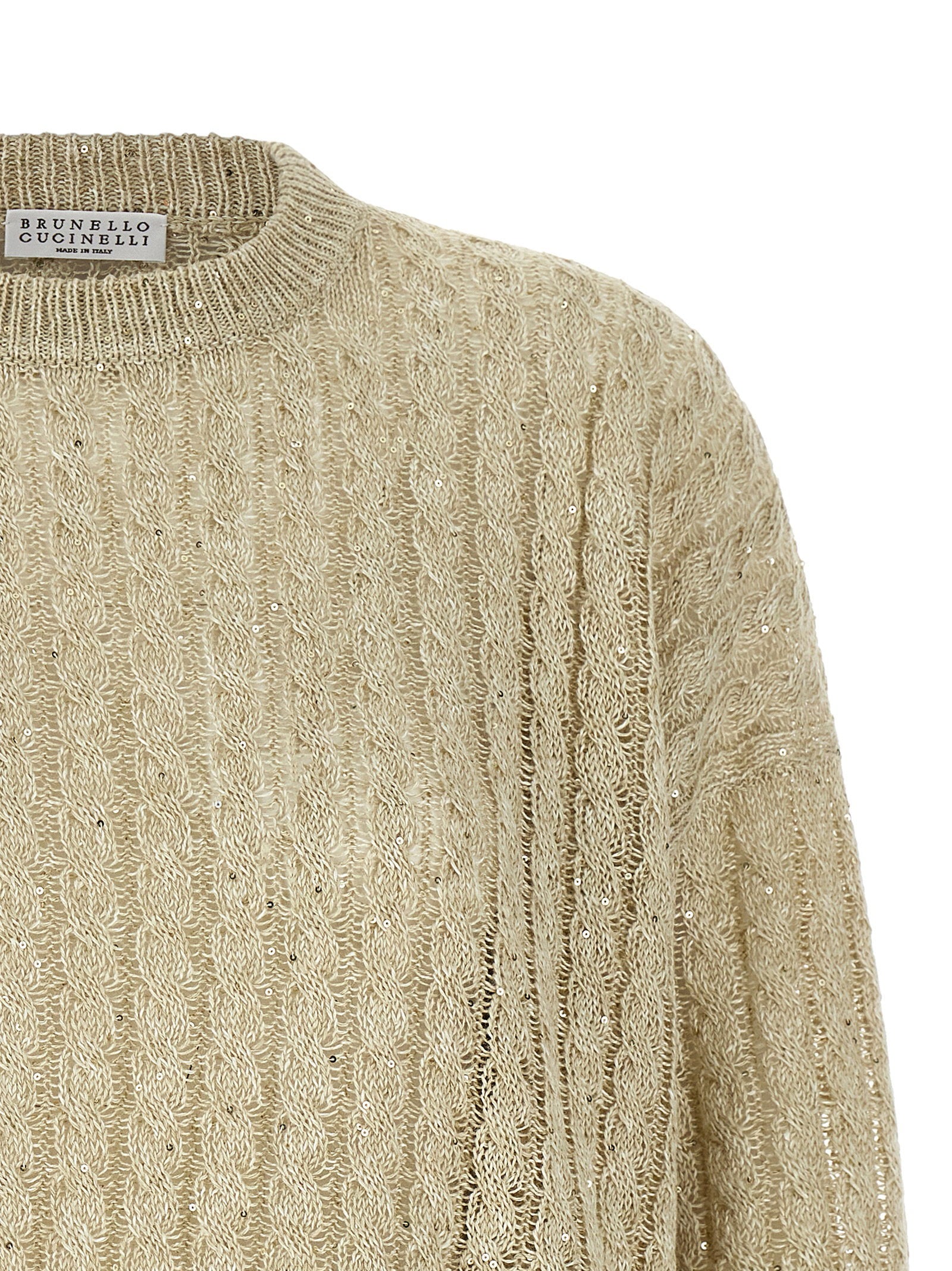 Brunello Cucinelli Dazzling Cable Sweater Beige