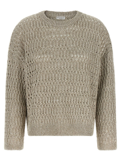 Brunello Cucinelli Dazzling Braids Sweater Beige