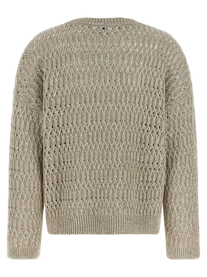 Brunello Cucinelli Dazzling Braids Sweater Beige