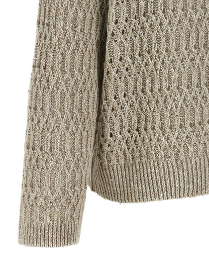 Brunello Cucinelli Dazzling Braids Sweater Beige