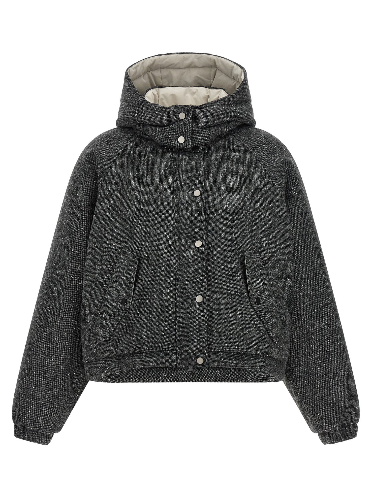 Brunello Cucinelli Shiny Zipper Pull Down Jacket Gray