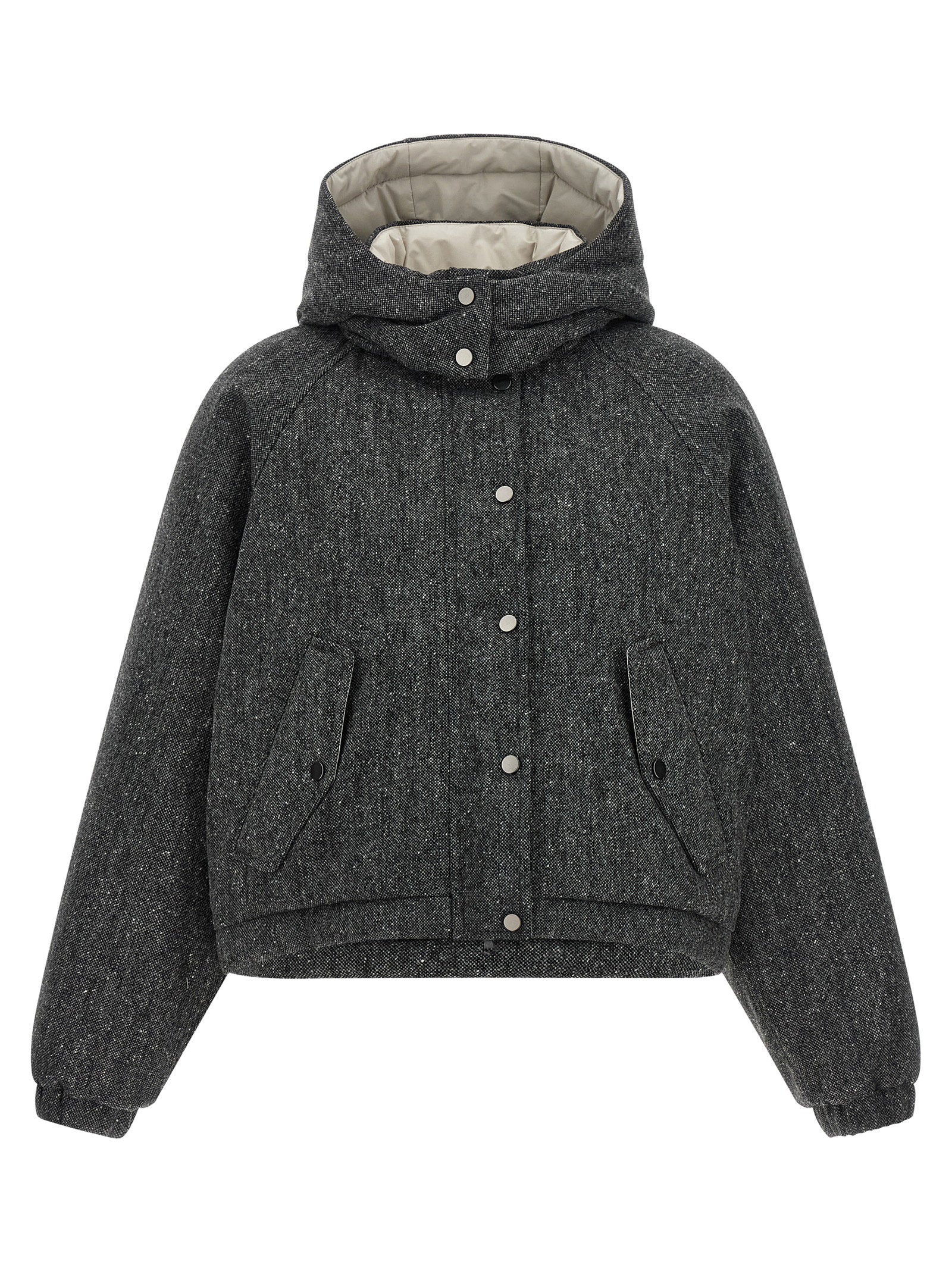 Brunello Cucinelli Shiny Zipper Pull Down Jacket Gray