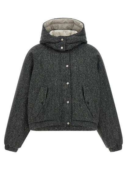 Brunello Cucinelli Shiny Zipper Pull Down Jacket Gray