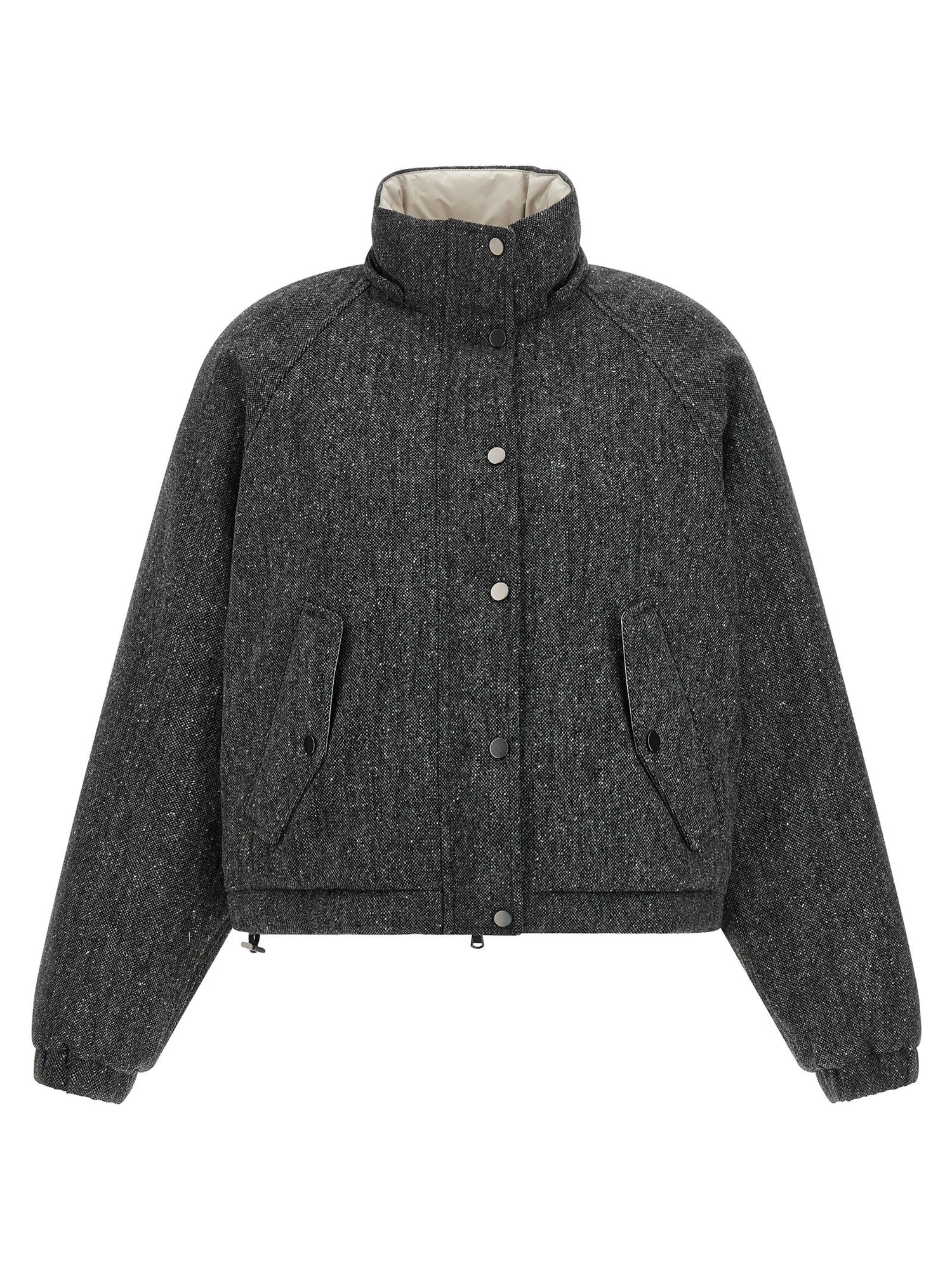 Brunello Cucinelli Shiny Zipper Pull Down Jacket Gray