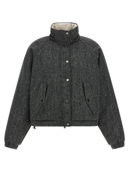 Brunello Cucinelli Shiny Zipper Pull Down Jacket Gray