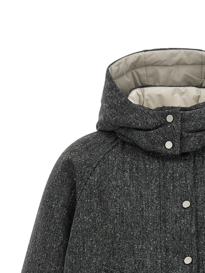 Brunello Cucinelli Shiny Zipper Pull Down Jacket Gray