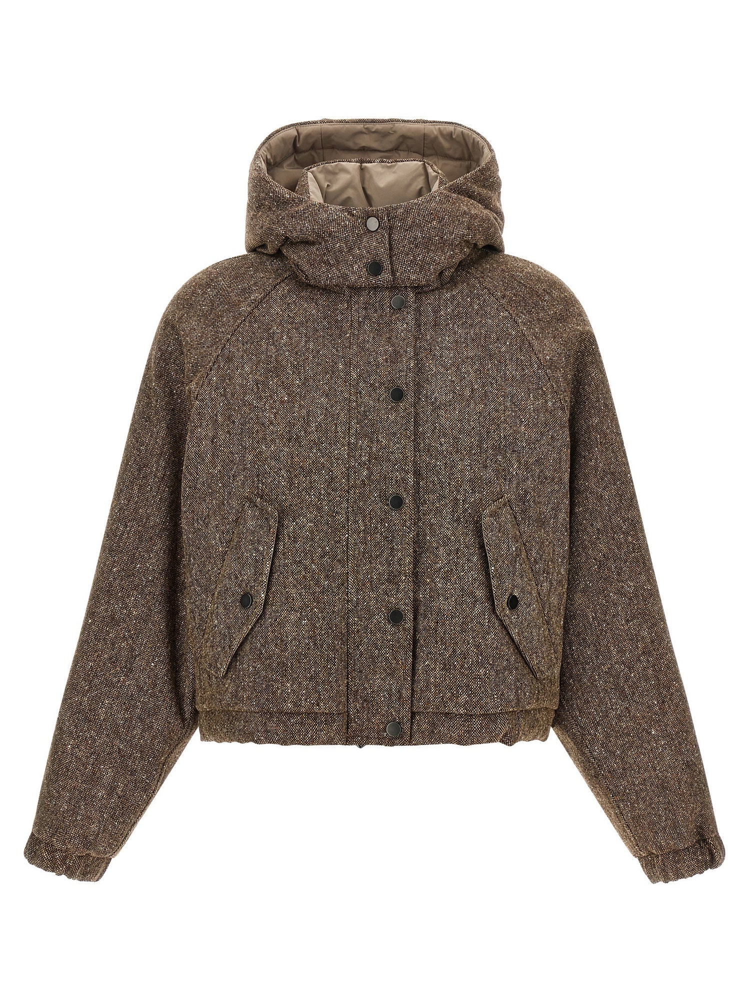 Brunello Cucinelli Donegal Tweed Down Jacket Brown