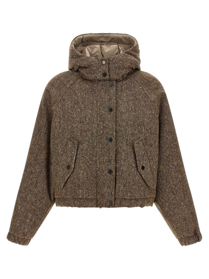 Brunello Cucinelli Donegal Tweed Down Jacket Brown
