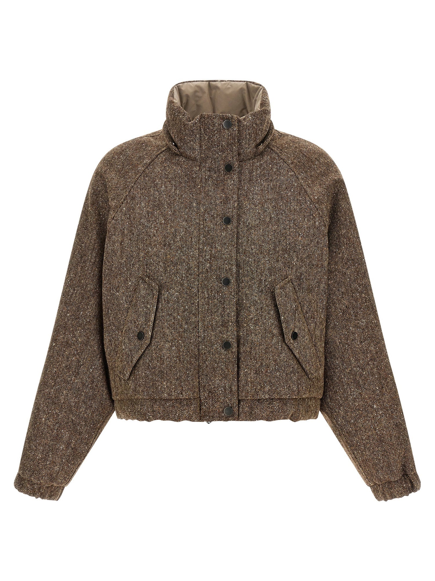 Brunello Cucinelli Donegal Tweed Down Jacket Brown