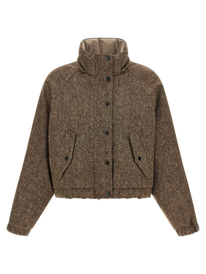 Brunello Cucinelli Donegal Tweed Down Jacket Brown