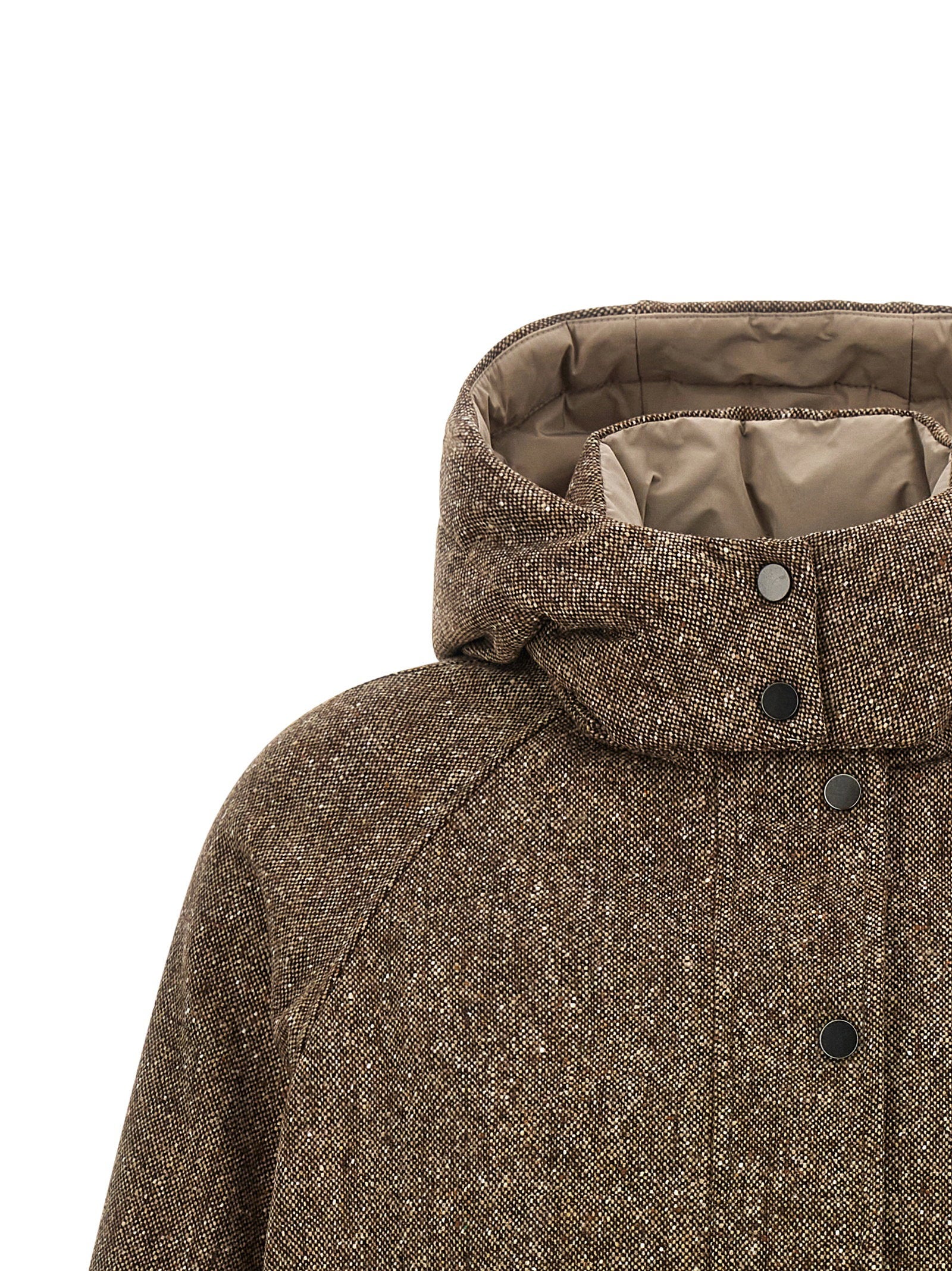 Brunello Cucinelli Donegal Tweed Down Jacket Brown
