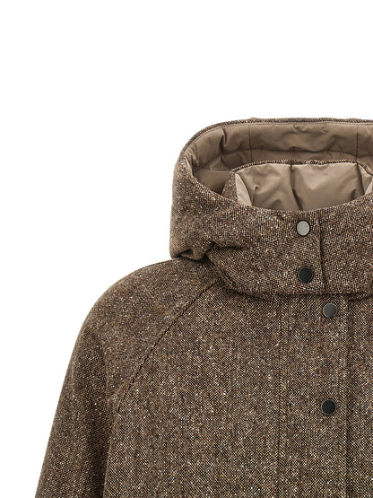 Brunello Cucinelli Donegal Tweed Down Jacket Brown