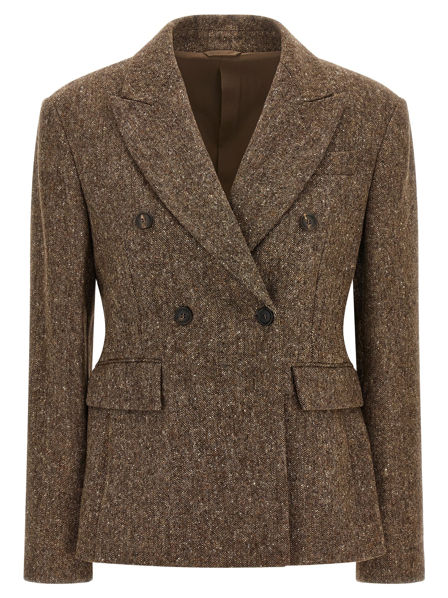 Brunello Cucinelli Donegal Wool Double-breasted Blazer Brown