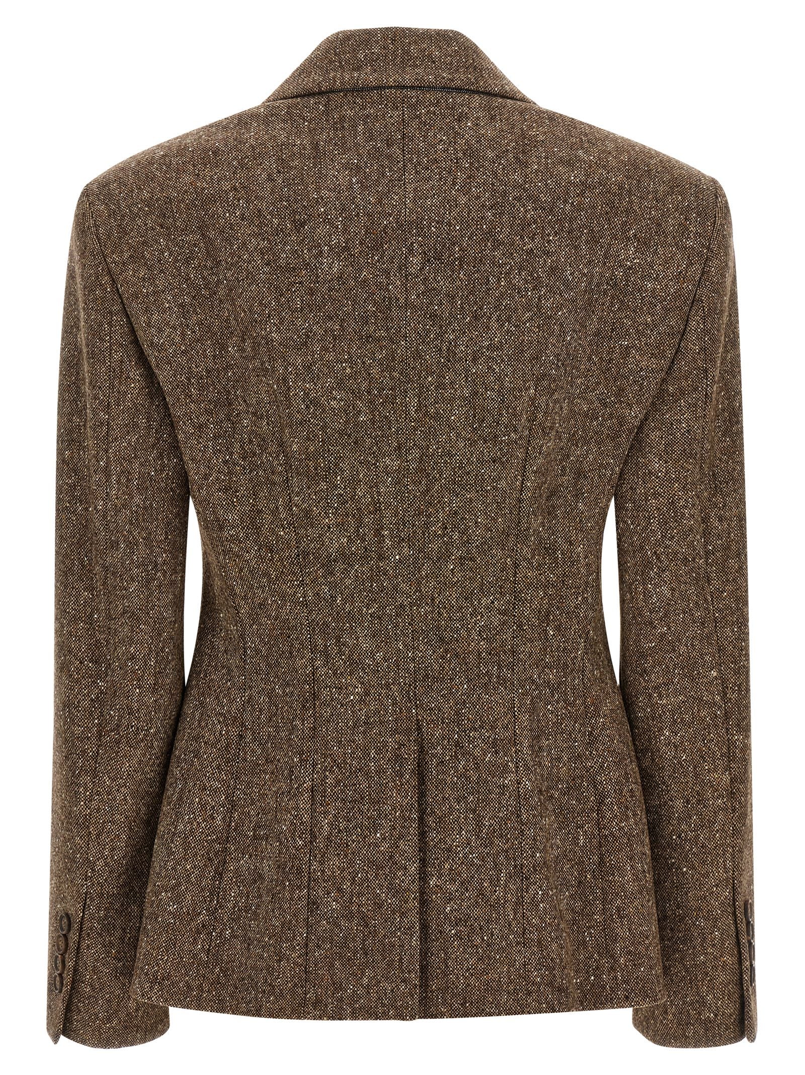 Brunello Cucinelli Donegal Wool Double-breasted Blazer Brown