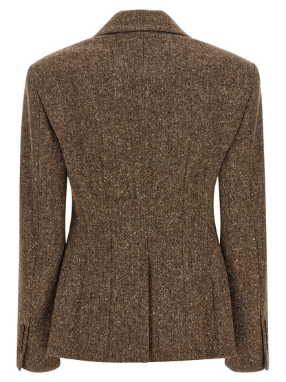 Brunello Cucinelli Donegal Wool Double-breasted Blazer Brown