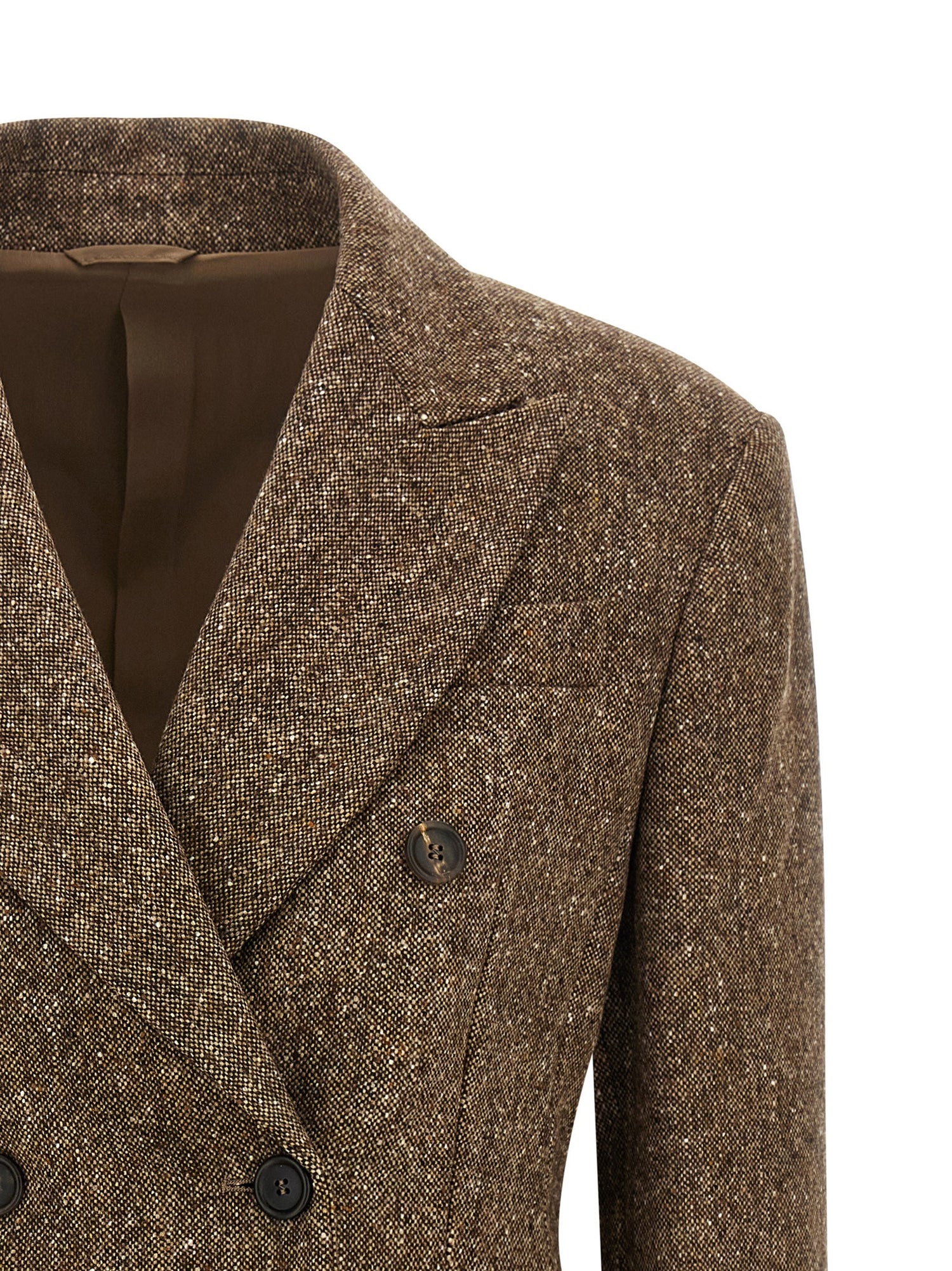 Brunello Cucinelli Donegal Wool Double-breasted Blazer Brown