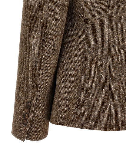 Brunello Cucinelli Donegal Wool Double-breasted Blazer Brown