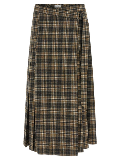 Brunello Cucinelli Tartan Skirt Brown