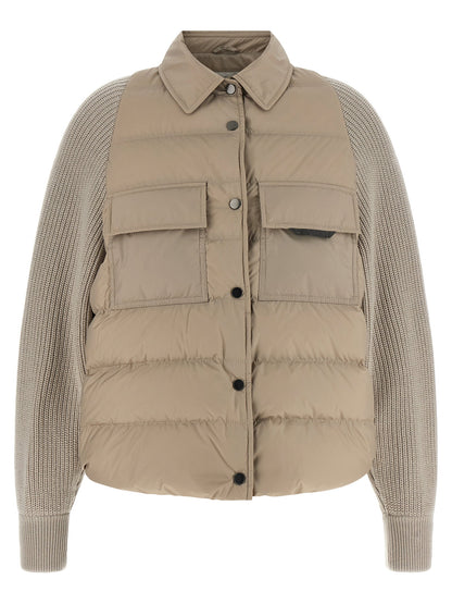 Brunello Cucinelli Shiny Flap Detail Down Jacket Beige