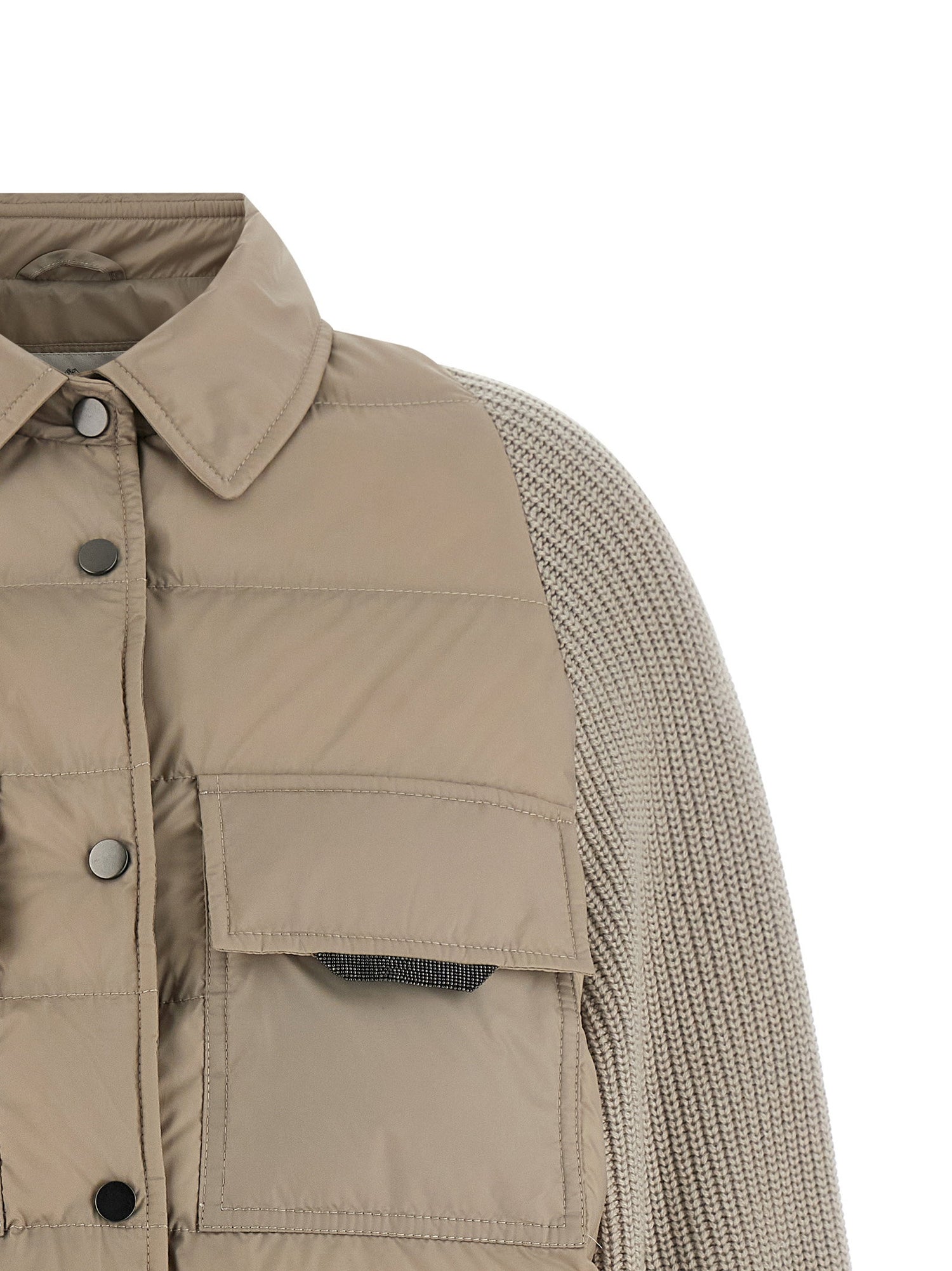 Brunello Cucinelli Shiny Flap Detail Down Jacket Beige