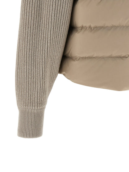 Brunello Cucinelli Shiny Flap Detail Down Jacket Beige