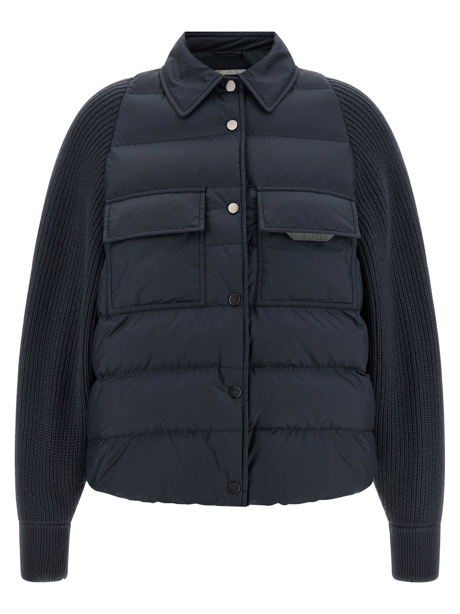 Brunello Cucinelli Shiny Flap Detail Down Jacket Blue