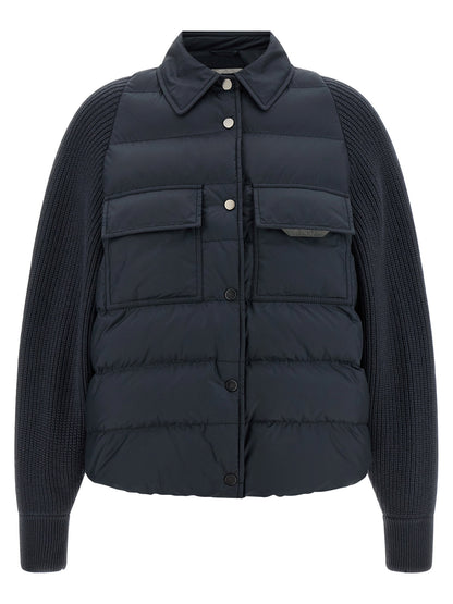 Brunello Cucinelli Shiny Flap Detail Down Jacket Blue