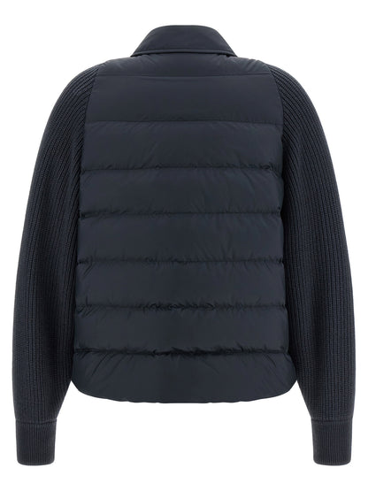 Brunello Cucinelli Shiny Flap Detail Down Jacket Blue