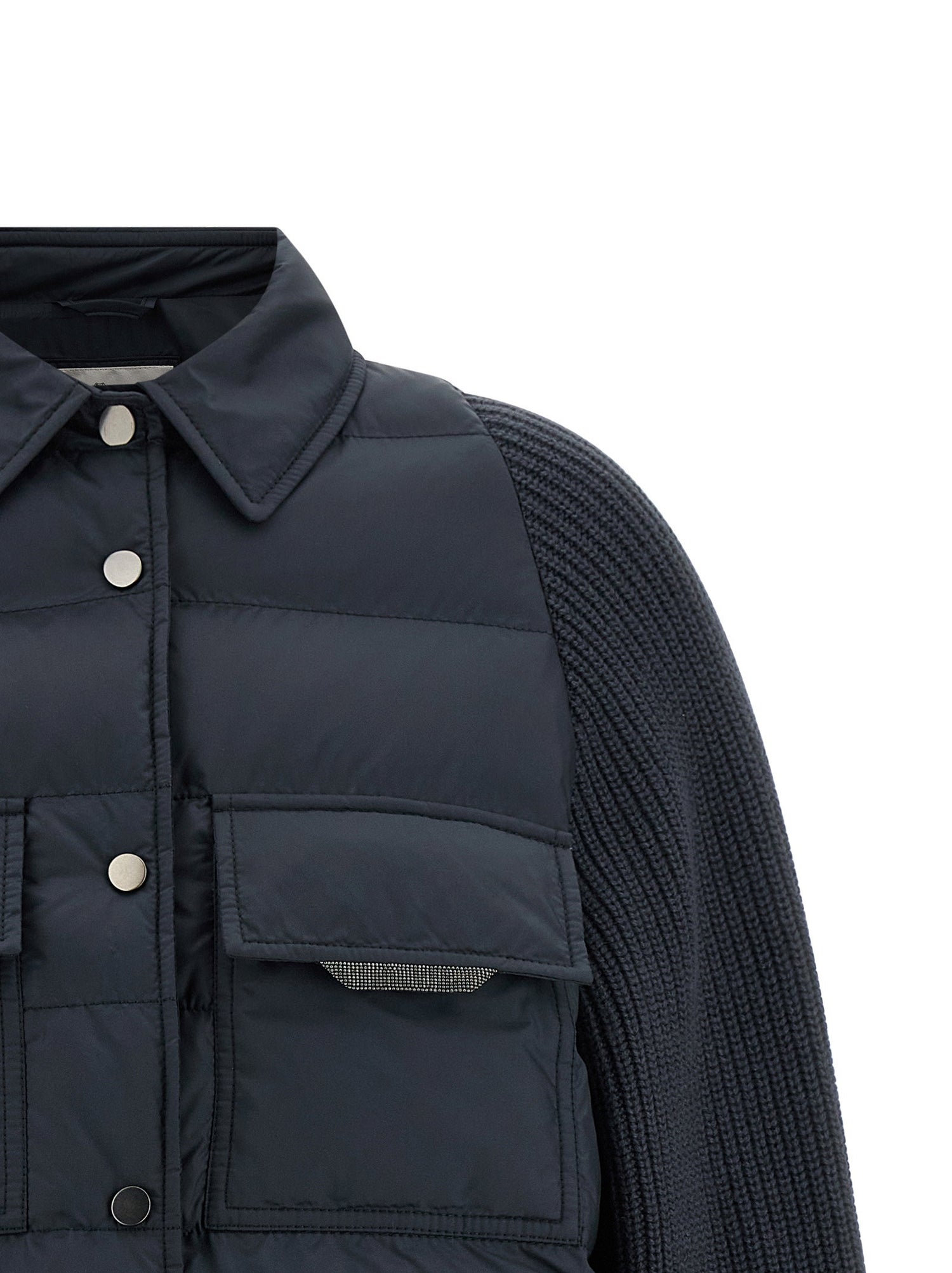 Brunello Cucinelli Shiny Flap Detail Down Jacket Blue