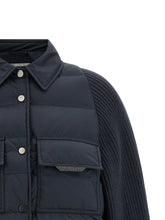 Brunello Cucinelli Shiny Flap Detail Down Jacket Blue