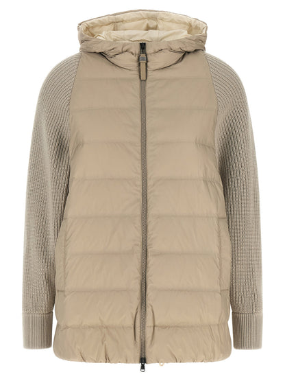 Brunello Cucinelli Shiny Zipper Pull Down Jacket Beige