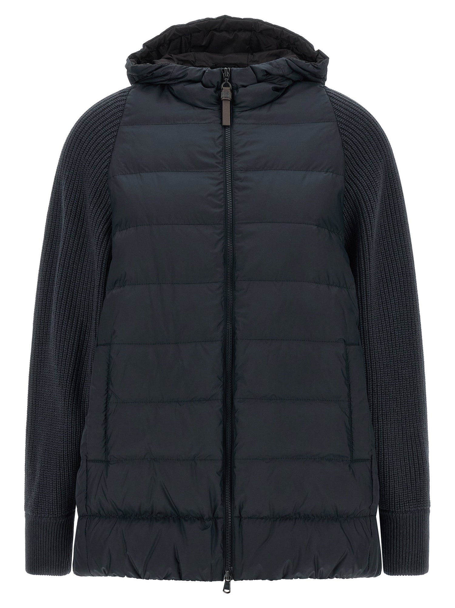Brunello Cucinelli Shiny Zipper Pull Down Jacket Blue
