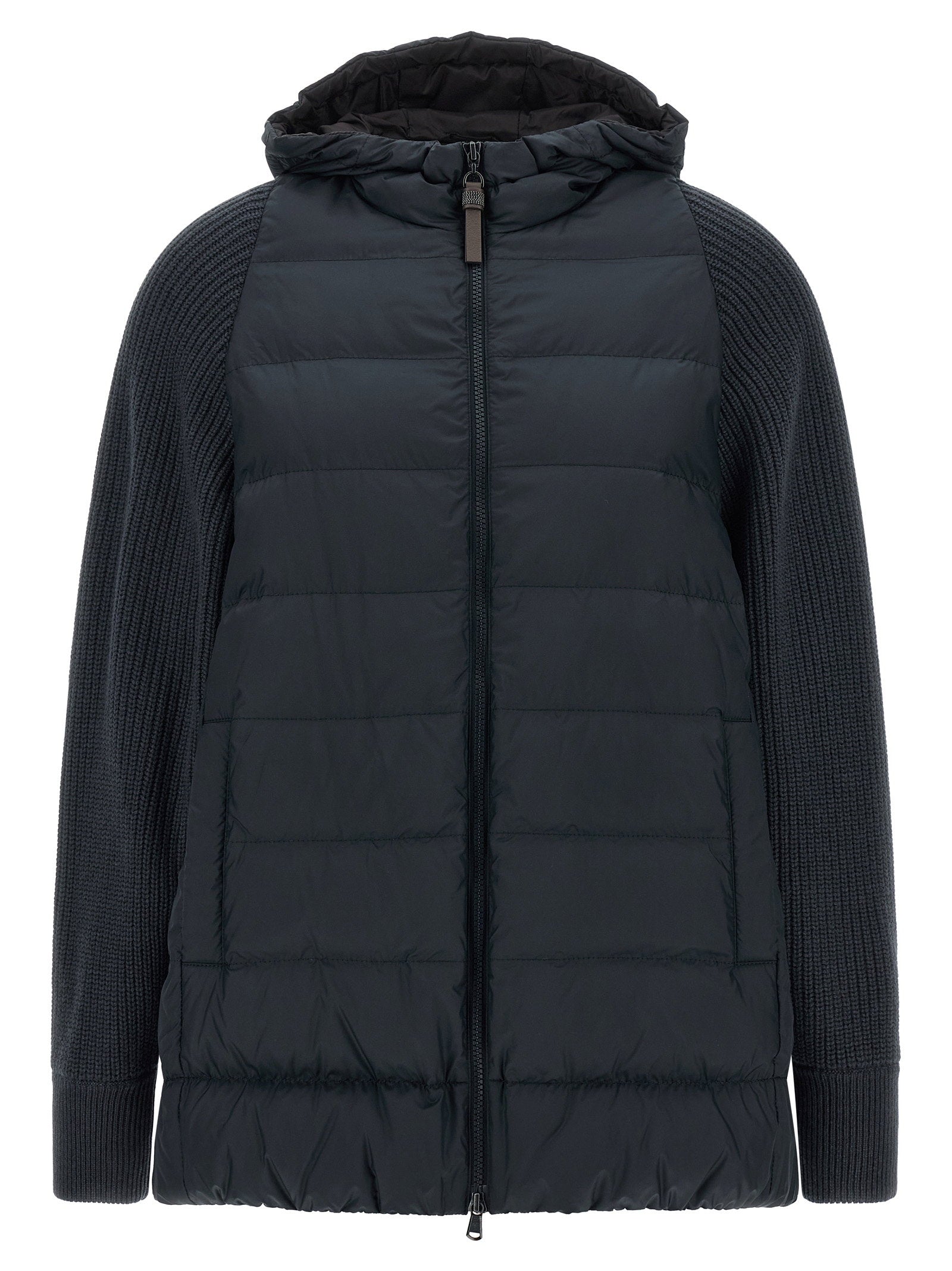Brunello Cucinelli Shiny Zipper Pull Down Jacket Blue